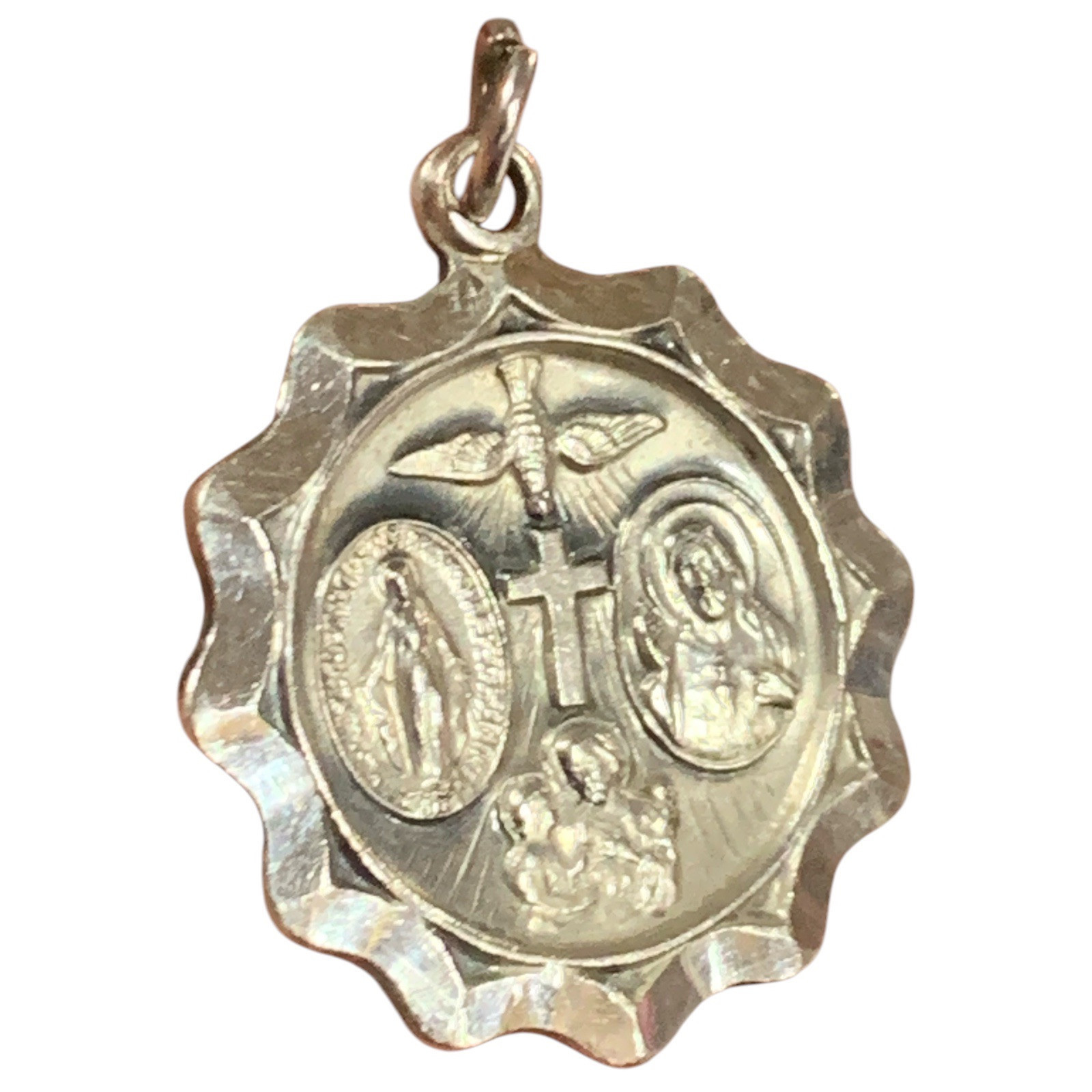 Vintage Sterling Silver 4 Way Catholic Devotional Medallion Pendant - $67.50