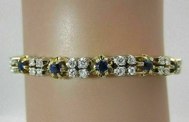 6 Ct Simulated Sapphire &amp; Diamond Women&#39;s Tennis Bracelet 925 Silver Gold Plated - £143.19 GBP