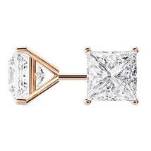 18k Rose Gold Princess Cut Diamond Stud Earrings | Martini Setting | .75 Carats - £1,671.05 GBP