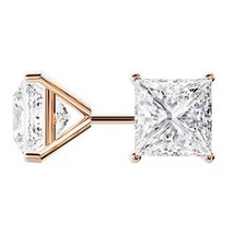 18k Rose Gold Princess Cut Diamond Stud Earrings | Martini Setting | .75 Carats - £1,612.25 GBP