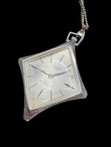 Vintage Saxony Diamond Shaped Pendant Watch 2&quot; &amp; Chain 24&quot; Star Diamond ... - $304.58 MXN