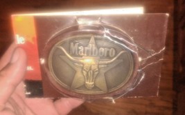Vintage 1987 Marlboro Philip Morris Solid Brass Belt Buckle Longhorn Ste... - $26.17
