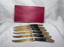 SIAM Thailand Vtg Brass Wood Deity Hindu God Knife Set Of 6 In Original Box - $29.65