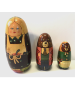 Vintage Russian Nesting Dolls Wooden Goldilocks &amp; Bears (2 pc Missing) - £15.02 GBP