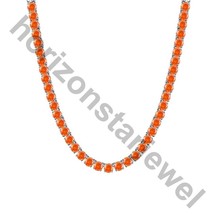 22&quot; Tennis 5 MM Necklace 55 Ct Round Cut Orange Sapphire 14K White Gold ... - $4,994.59 MXN
