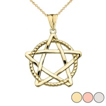 10k Yellow Gold Pentagram Friendship Intertwined In Rope Pendant Necklace - £135.31 GBP+