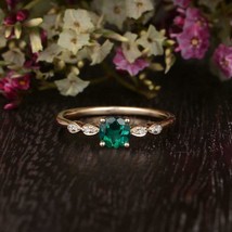 1.50CT Round Cut Emerald &amp; Diamond Wedding Engagement Ring 14k Rose Gold Finish - £60.44 GBP