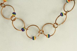 MODERN Artisan Jewelry COPPER Circle Links &amp; Rainbow Beads Necklace &amp; Bracelet - £19.29 GBP