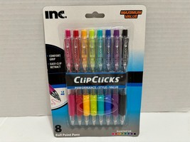 Clip Clicks Ball Point Pens (8 pack) Variety Assorted Inks 1.0mm By INC - £3.56 GBP