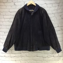 Vintage Norm Thompson Sz XL Navy Blue And Black Suede Bomber Jacket Flaw - £40.06 GBP