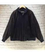Vintage Norm Thompson Sz XL Navy Blue And Black Suede Bomber Jacket Flaw - £40.19 GBP