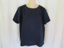 J. Crew top blouse Size 10 navy blue black insets scoop neck cap sleeves... - $14.65