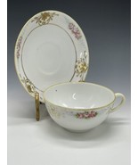 Antique Nippon Teacup &amp; Saucer Plate Hand Painted Floral A50 - $29.05 CAD