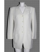 VTG JONES NEW YORK 4-Button 3 Pocket Lined Long Ivory Blazer Wm&#39;s 6 USA - $51.60 CAD