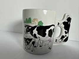 Farm Scene Coffee Cup Mug Holstein Cow Handle Cow and Calf Pasture - $12.86