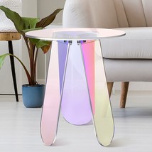 Acrylic Round Clear Iridescent Side Table Rainbow Acrylic Coffee Table Rainbow C - £87.55 GBP