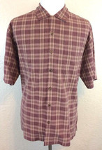 Tommy Bahama Sz L 100% Silk Red Plaid Short Sleeve Button Front Camp Shirt - £10.25 GBP