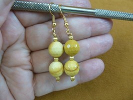 EE-385-14) 10mm golden Mookaite jasper gemstone 2 bead dangle gold tone earrings - £14.15 GBP