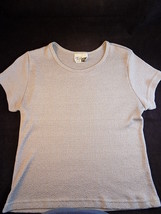  WOMENS SHORT SLEEVED CASUAL SHIRT Silver Knit Size Medium by Tops Plus - $8.90