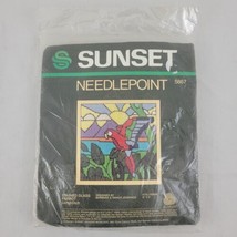 Parrot Needlepoint Kit Sunset Designs Tropical Blue Bird Stained Glass RARE NOS - $22.95