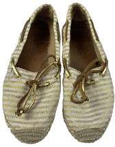 Sperry Top Sider Women Sz 6.5 Gold And White Flats Slip On Rope Detailing - £14.62 GBP