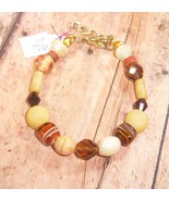 Upcycled Bracelet Bead Brown Beige Glass Decorated Size Small 6&quot; w/Exten... - $8.00