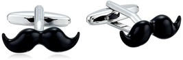 Mens High Polished Mustache Cuff Links, Black, One Size - £44.19 GBP