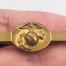Vintage US Marine Corps Gold Tone Eagle Globe &amp; Anchor Tie Clip Bar 2.5&quot; Long - £9.77 GBP