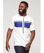White &amp; Blue Short Sleeve Shirt Casual Men&#39;s African Clothing Men&#39;s Fashion - $74.61 CAD