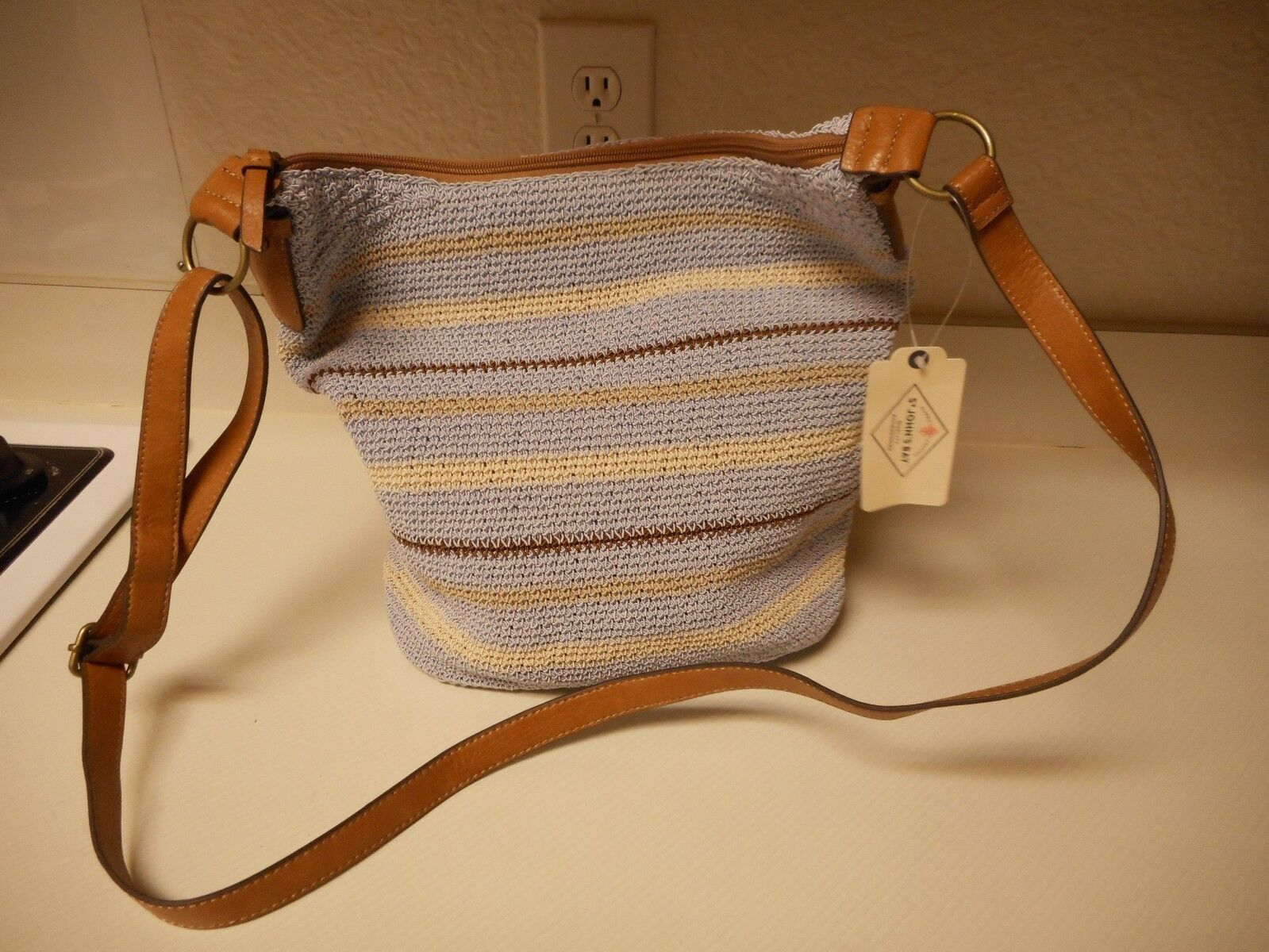 St. John&#39;s Bay Tia Crochet Hobo Crossbody Purse Multi  Blue $65 New With... - $30.95