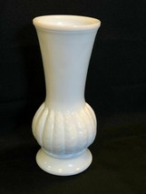 Randall Milk Glass Vase Flower Vase White Opaque Feather Wheat Leaf 9&quot; tall - £15.73 GBP