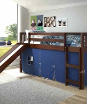 Lucas Low Loft Bed with Slide &amp; Blue Tent - £553.16 GBP