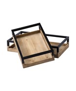Set of Two Brown Wood Indoor Outdoor Tray With Handles - $2,748.02 MXN