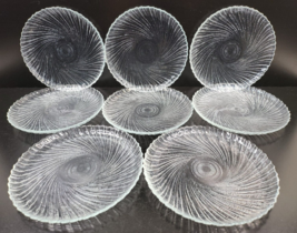 8 Arcoroc Seabreeze Salad Plates Set Scallop Swirl Clear Etch Emboss France Lot - £63.04 GBP