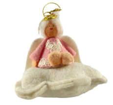 Felted Pink Angel on White Cloud Christmas Ornament 3.5&quot;H - $9.74