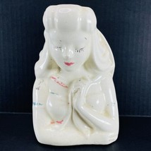 Ceramic Planter Vase Figurine White Lady w/ Sun Bonnet Vintage Mid-Century - $17.59