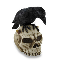 Crow Perched On Horned Skull Sculptural Statue - £20.39 GBP