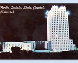 Night View State Capitol Building Bismarck North Dakota UNP Chrome Postc... - $3.91
