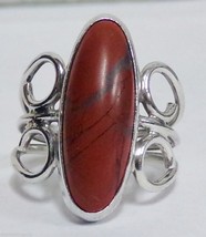 Native American Sterling Silver Jasper Cabochon Ring Sz 7 Scroll Band Ha... - $35.00