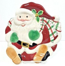 Fitz and Floyd Santa Snack Canape Plate 2001 Plaid Christmas 8 1/2&quot; x 6 ... - $14.95