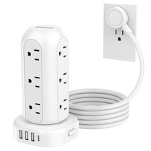 Flat Plug Power Strip Surge Protector Tower With 12 Outlets And 4 Usb Ports(1 Us - £31.45 GBP