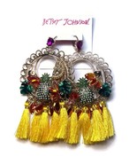 NEW $85 BETSEY JOHNSON Rhinestone Multi Color  Yellow Earrings 301121GLD700 - €34,56 EUR