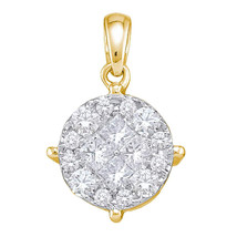 14k Yellow Gold Womens Princess Round Diamond Soleil Cluster Pendant 2.00 Cttw - £2,767.54 GBP