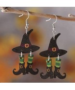 Witch Hat Green Stockings Dangle 2D Earrings, Green Black Halloween NEW - €11,89 EUR