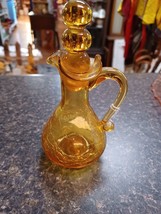 Vtg Orange Amber Crackle Cruet Pinched Top With  Stopper - £15.27 GBP