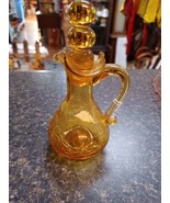 Vtg Orange Amber Crackle Cruet Pinched Top With  Stopper - $376.14 MXN