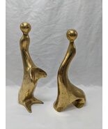 Pair Of (2) Mid Century Brass Seals Playing With Ball Figurines 9-10&quot; - $77.26 CAD