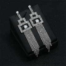 Cubic Zirconia &amp; Silver-Plated Rectangle Tassel Drop Earrings - £11.18 GBP