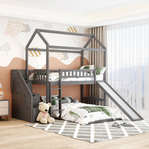 Twin Over Twin Bunk Bed with Two Drawers and Slide House Bed with Slide White - £649.43 GBP