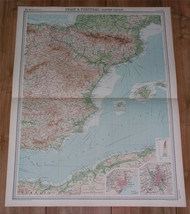 1922 Vintage Map Of Eastern Spain Madrid Barcelona Balearic Islands Mallorca - £19.75 GBP